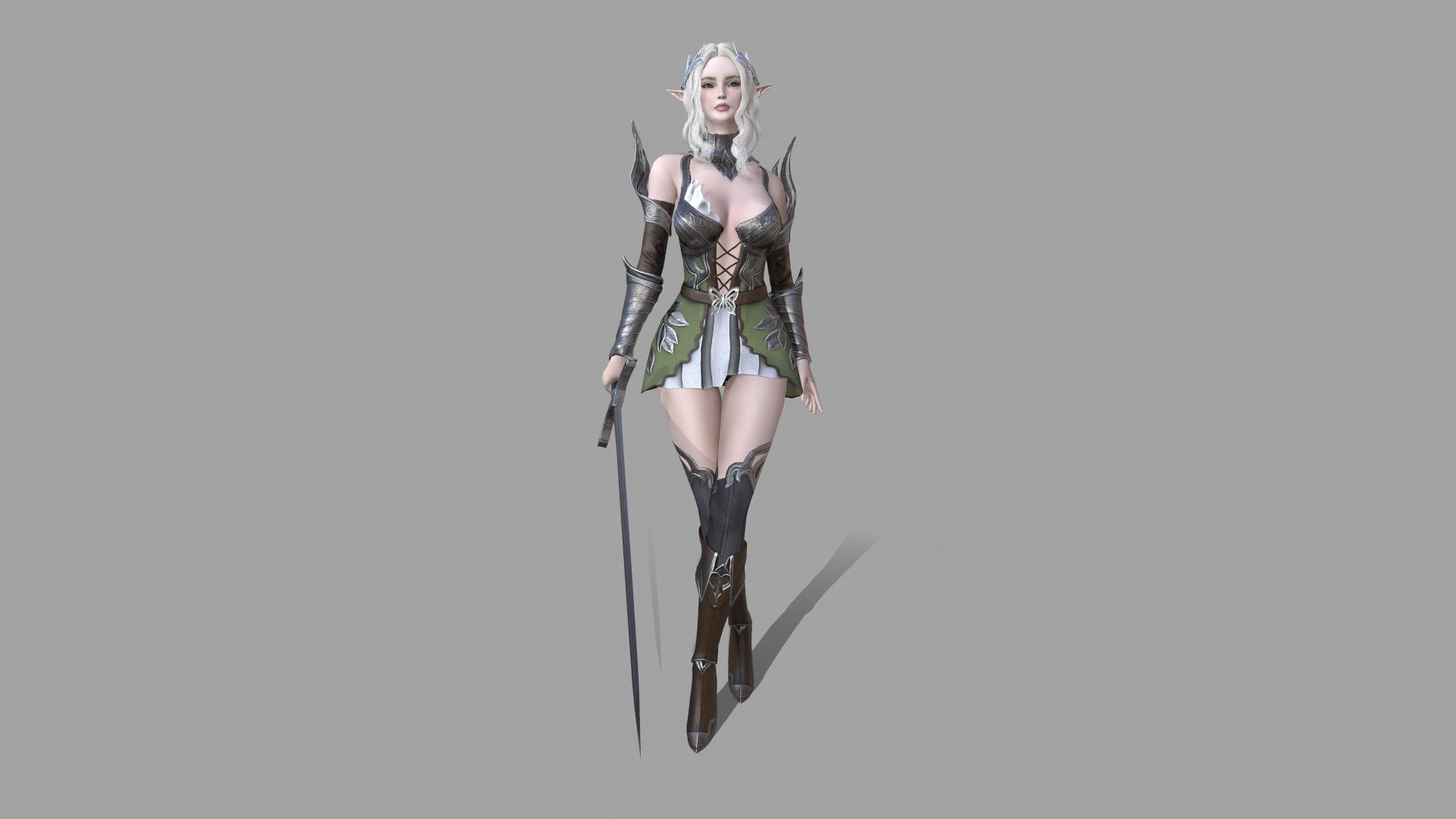 Silvia female elf in armor Low-poly 3D model_6