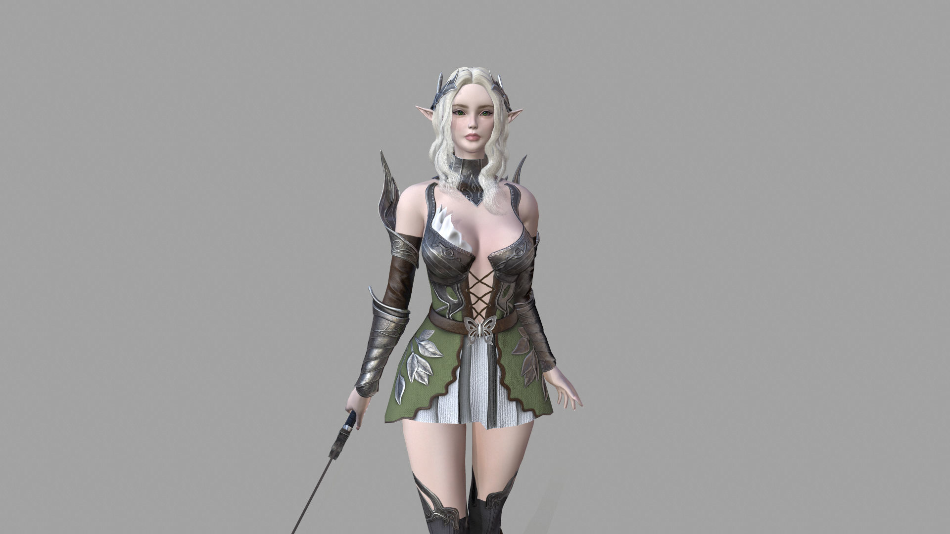Silvia female elf in armor Low-poly 3D model_7