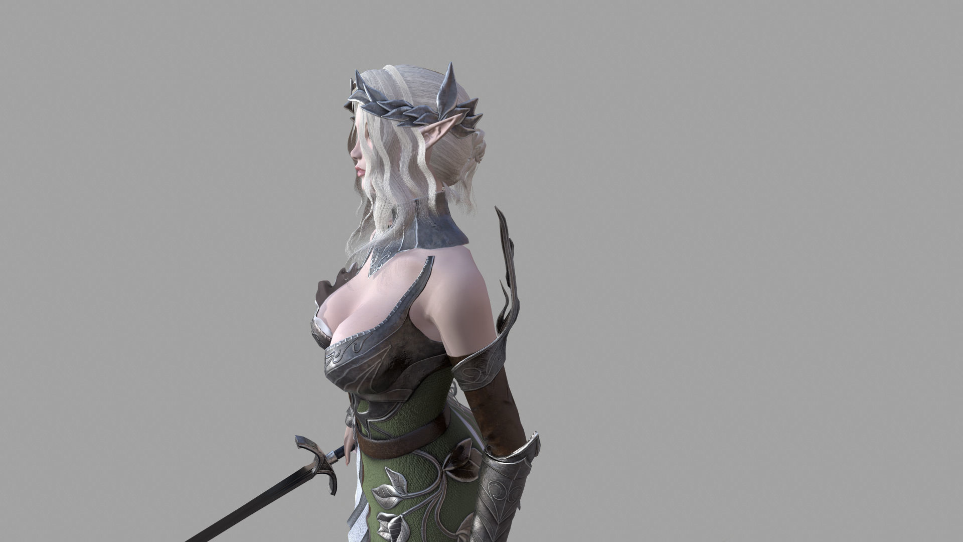 Silvia female elf in armor Low-poly 3D model_4