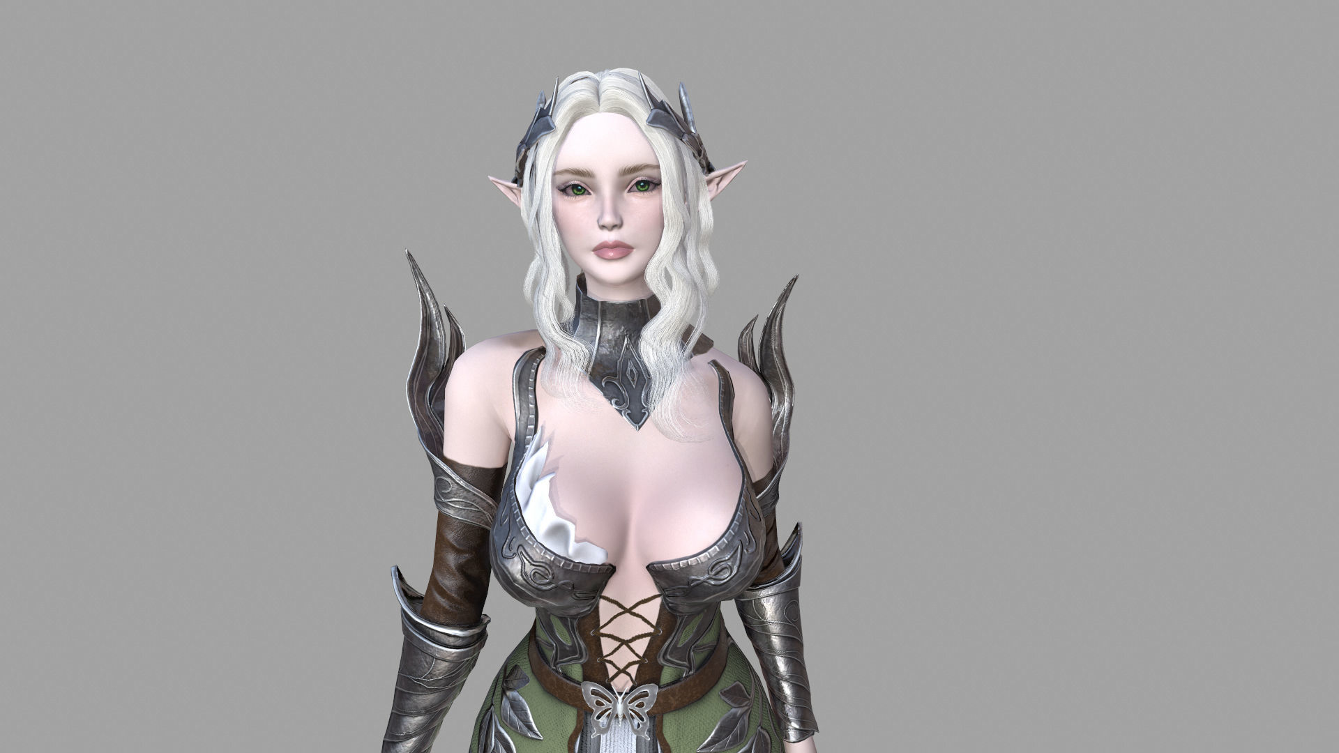 Silvia female elf in armor Low-poly 3D model_3