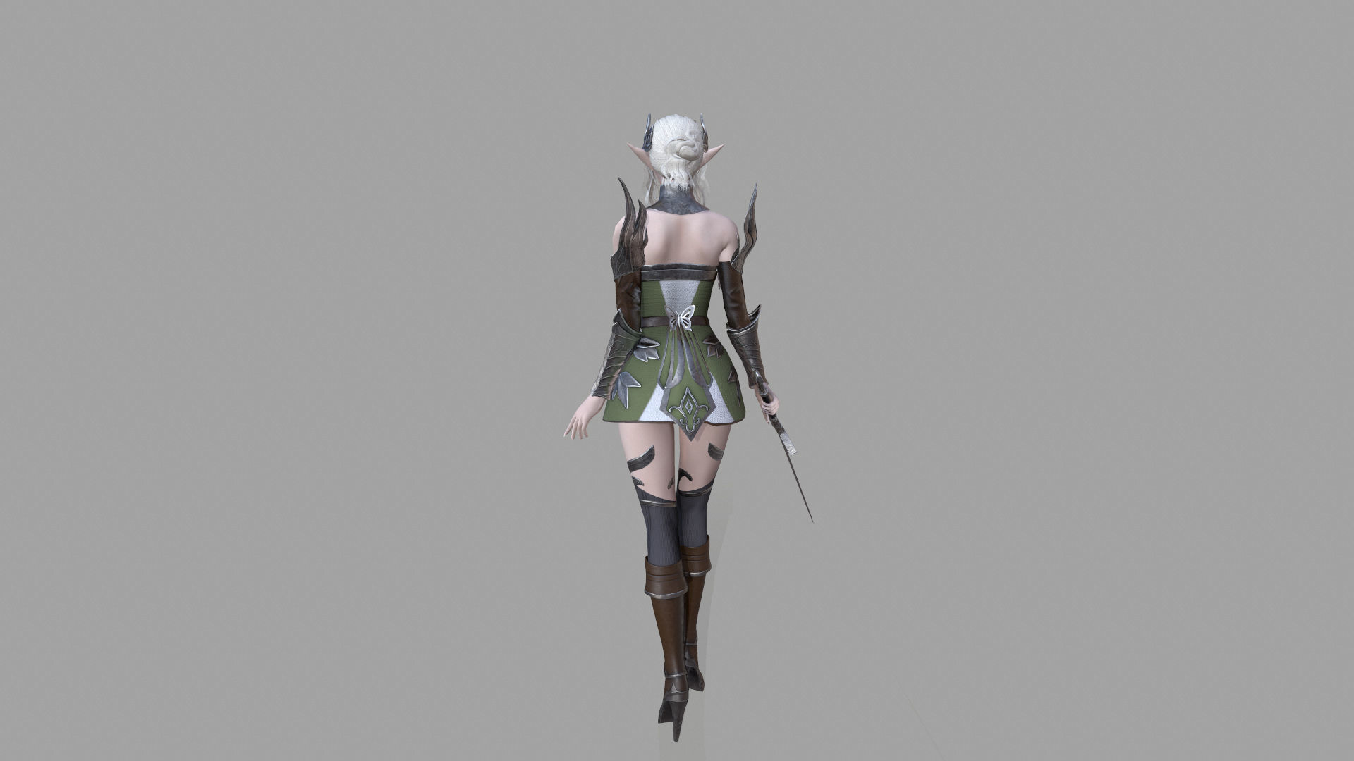 Silvia female elf in armor Low-poly 3D model_10