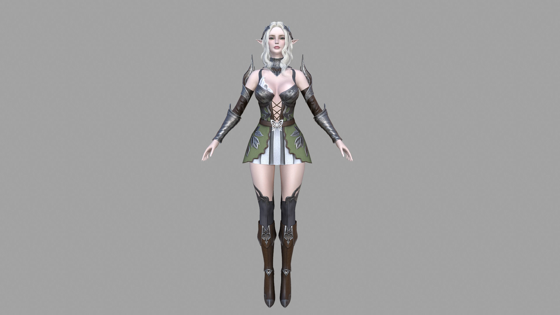 Silvia female elf in armor Low-poly 3D model_11