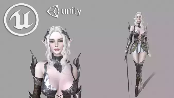 Silvia female elf in armor Low-poly 3D model