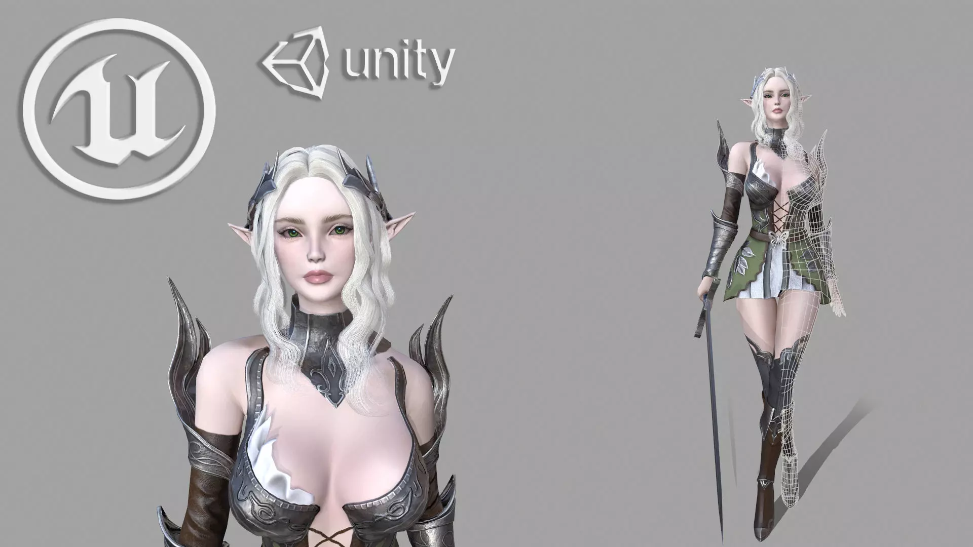 Silvia female elf in armor Low-poly 3D model_0