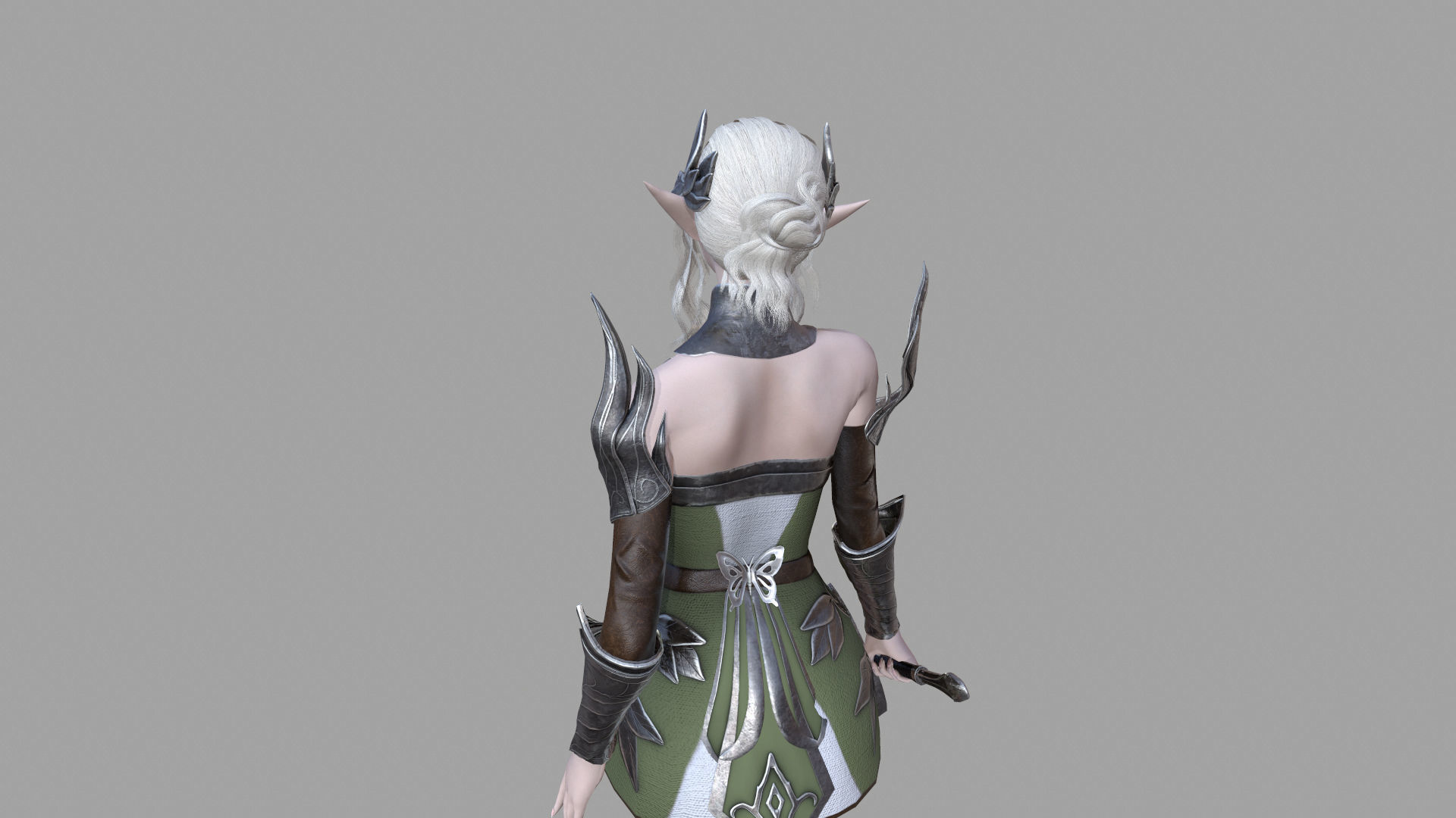 Silvia female elf in armor Low-poly 3D model_5