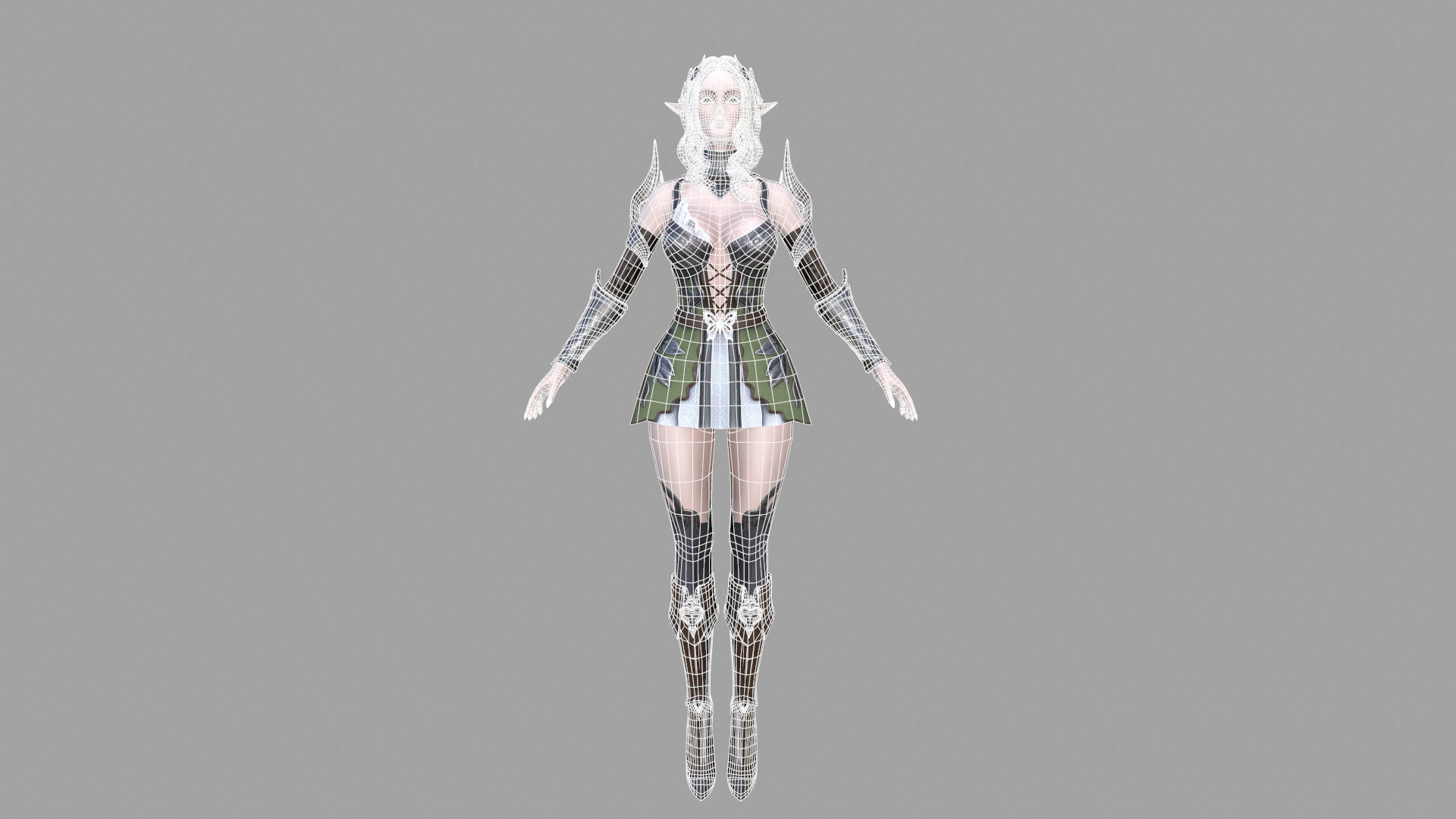 Silvia female elf in armor Low-poly 3D model_14