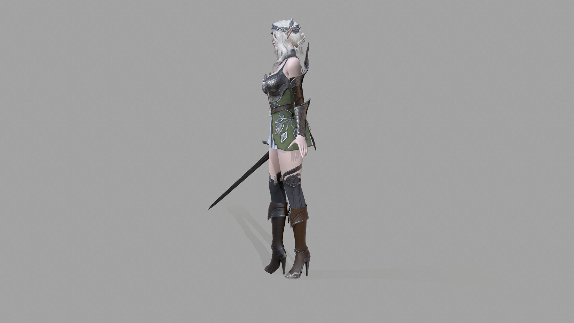 Silvia female elf in armor Low-poly 3D model_9