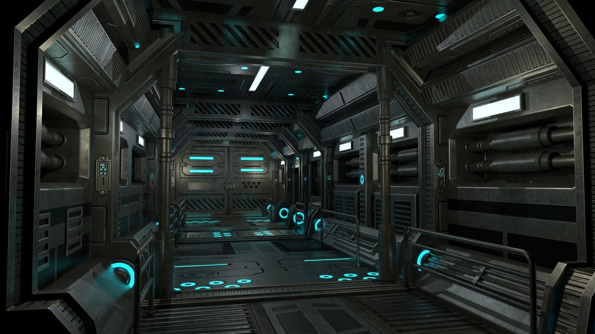 Sci-Fi Modular Hallway Low-poly 3D model Low-poly 3D model_1