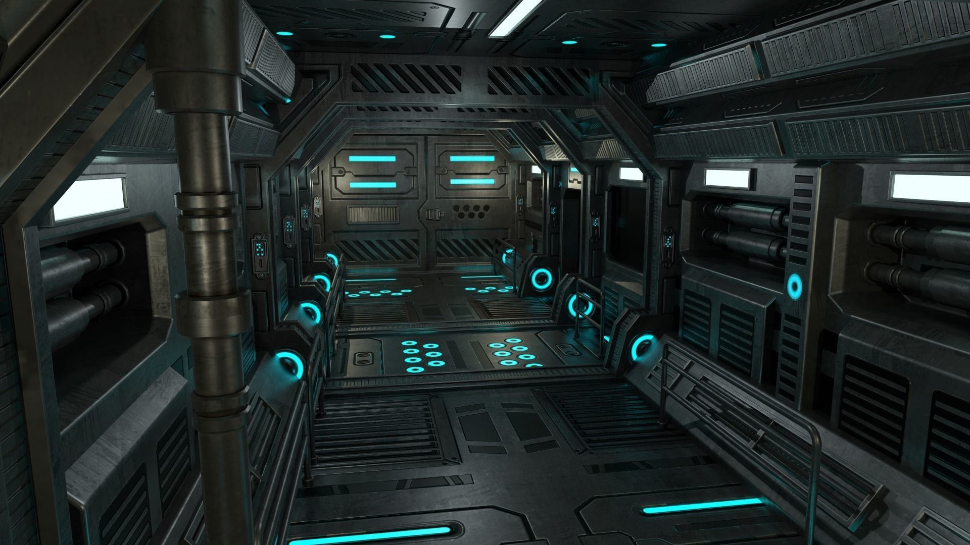 Sci-Fi Modular Hallway Low-poly 3D model Low-poly 3D model_7