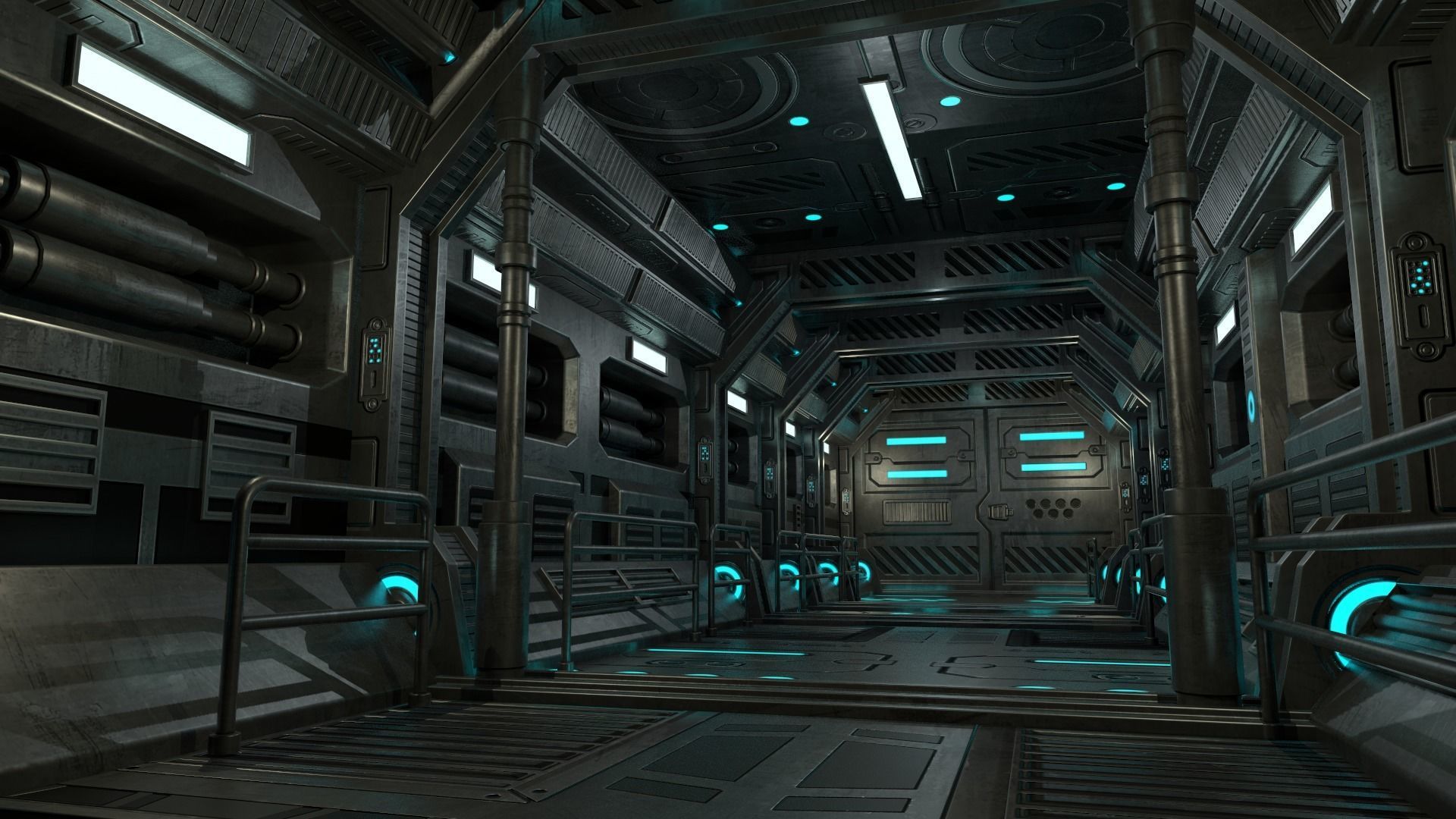 Sci-Fi Modular Hallway Low-poly 3D model Low-poly 3D model_4
