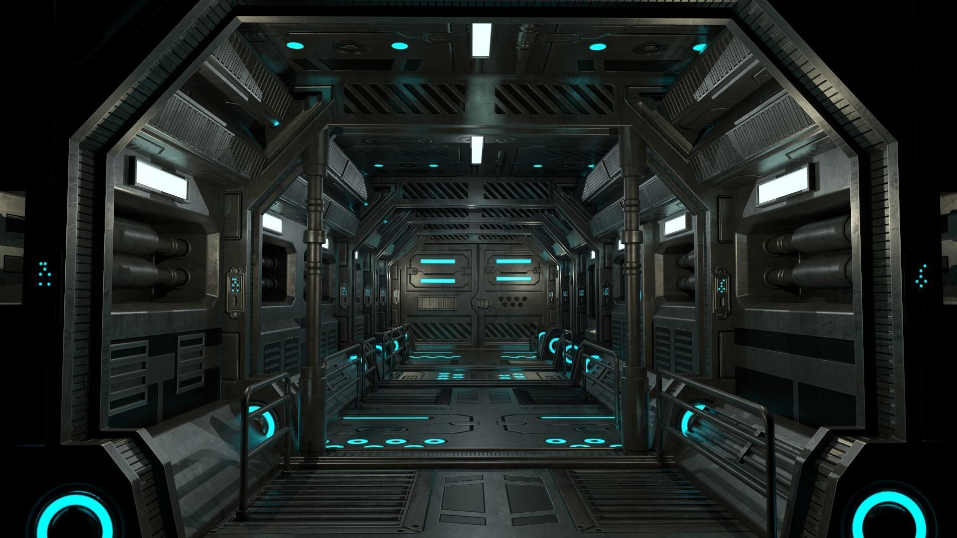 Sci-Fi Modular Hallway Low-poly 3D model Low-poly 3D model_2