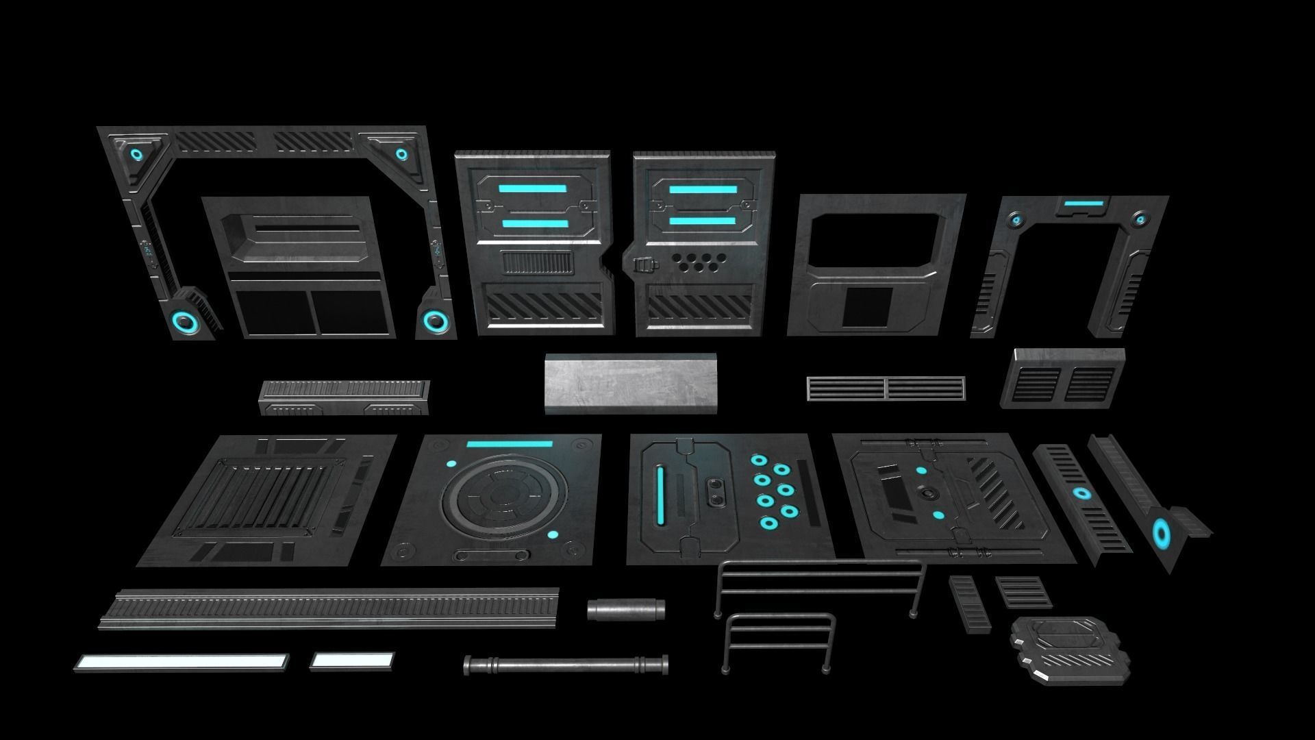 Sci-Fi Modular Hallway Low-poly 3D model Low-poly 3D model_8