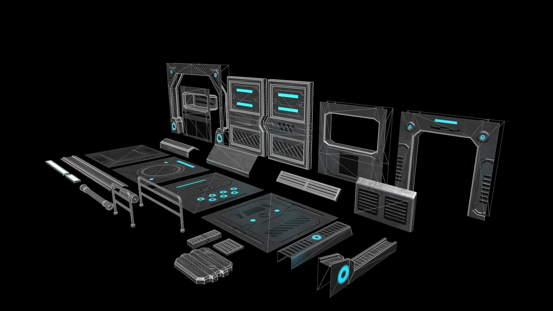 Sci-Fi Modular Hallway Low-poly 3D model Low-poly 3D model_11