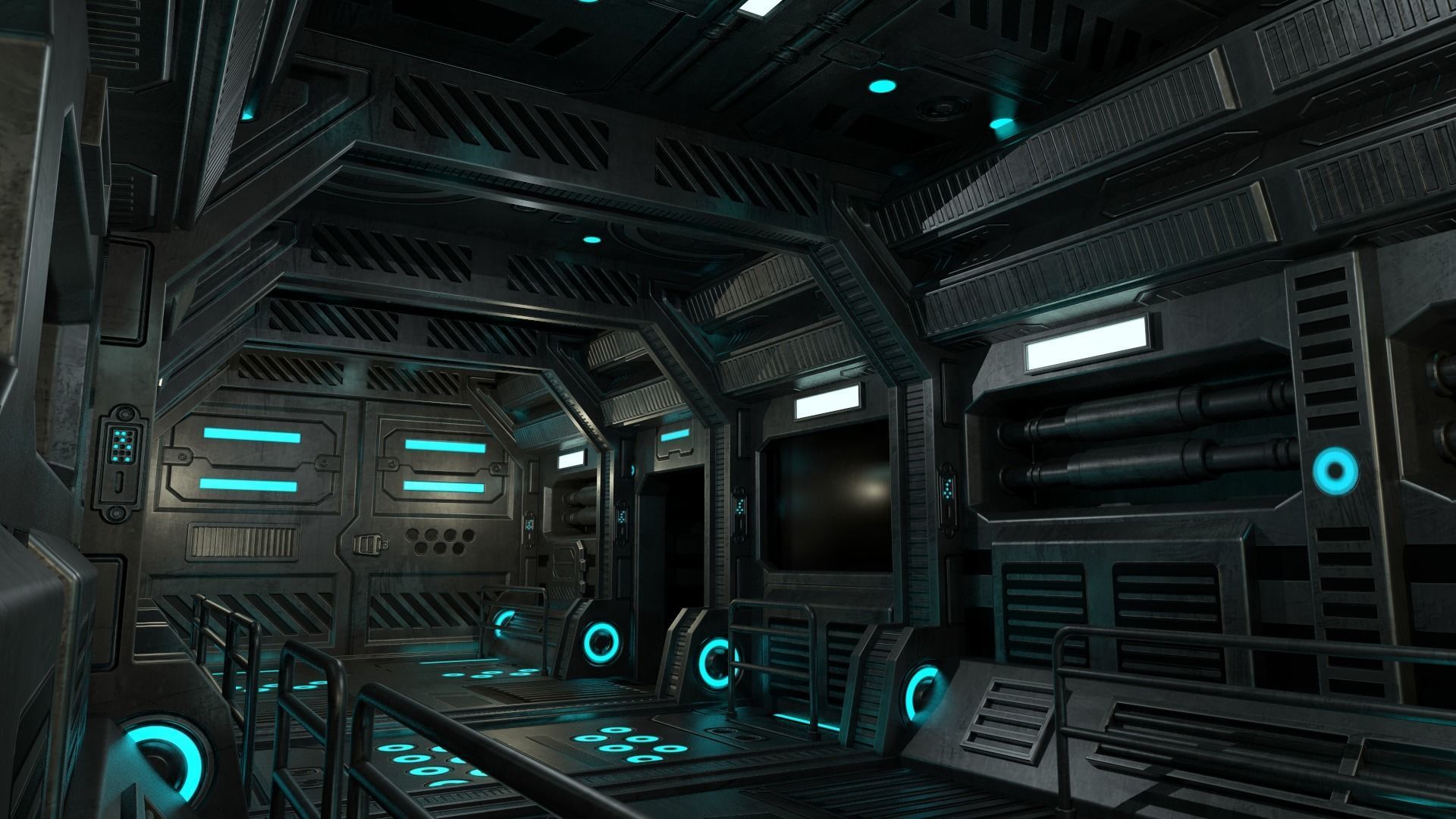 Sci-Fi Modular Hallway Low-poly 3D model Low-poly 3D model_3