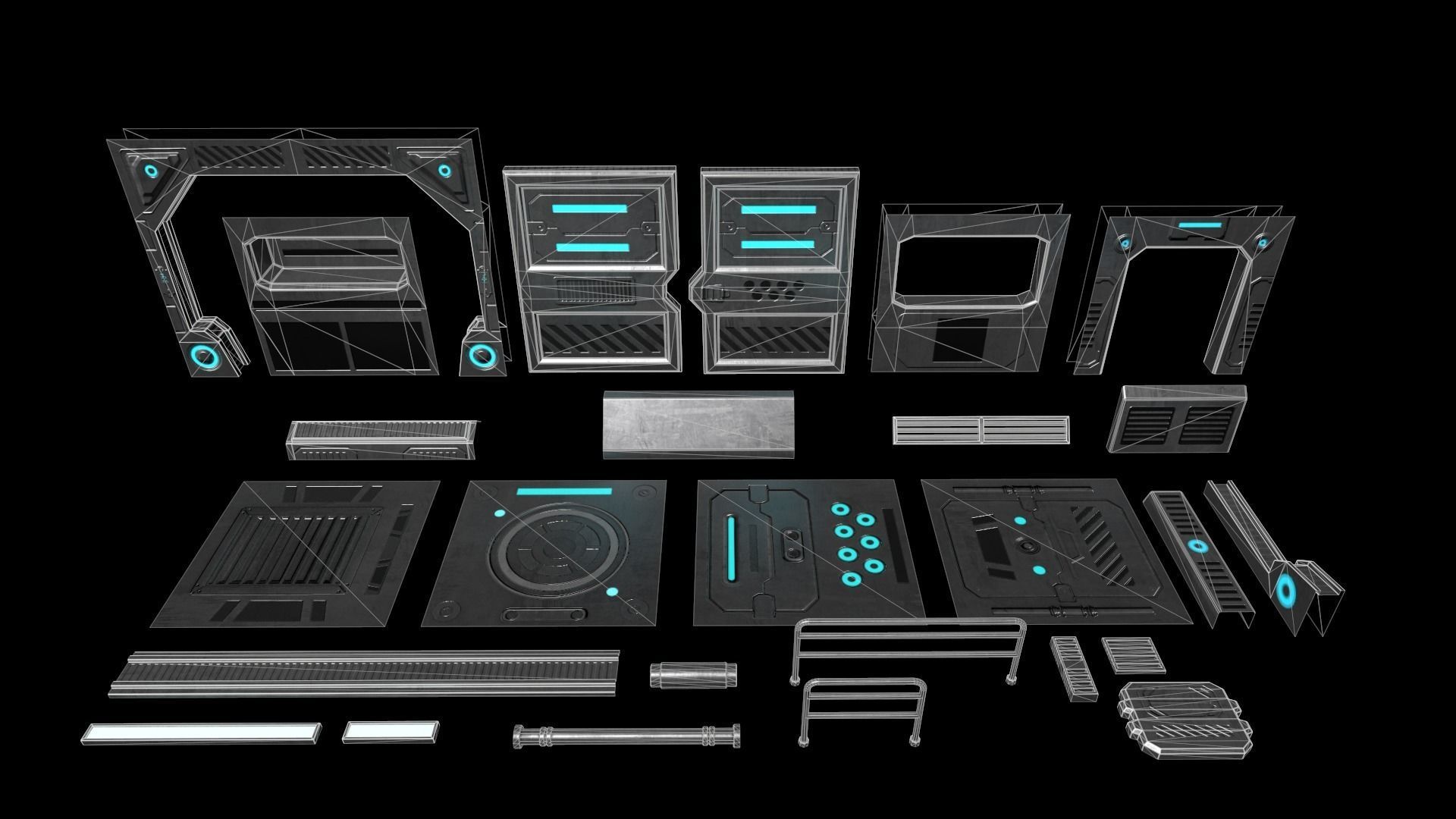 Sci-Fi Modular Hallway Low-poly 3D model Low-poly 3D model_9