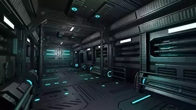 Sci-Fi Modular Hallway Low-poly 3D model Low-poly 3D model