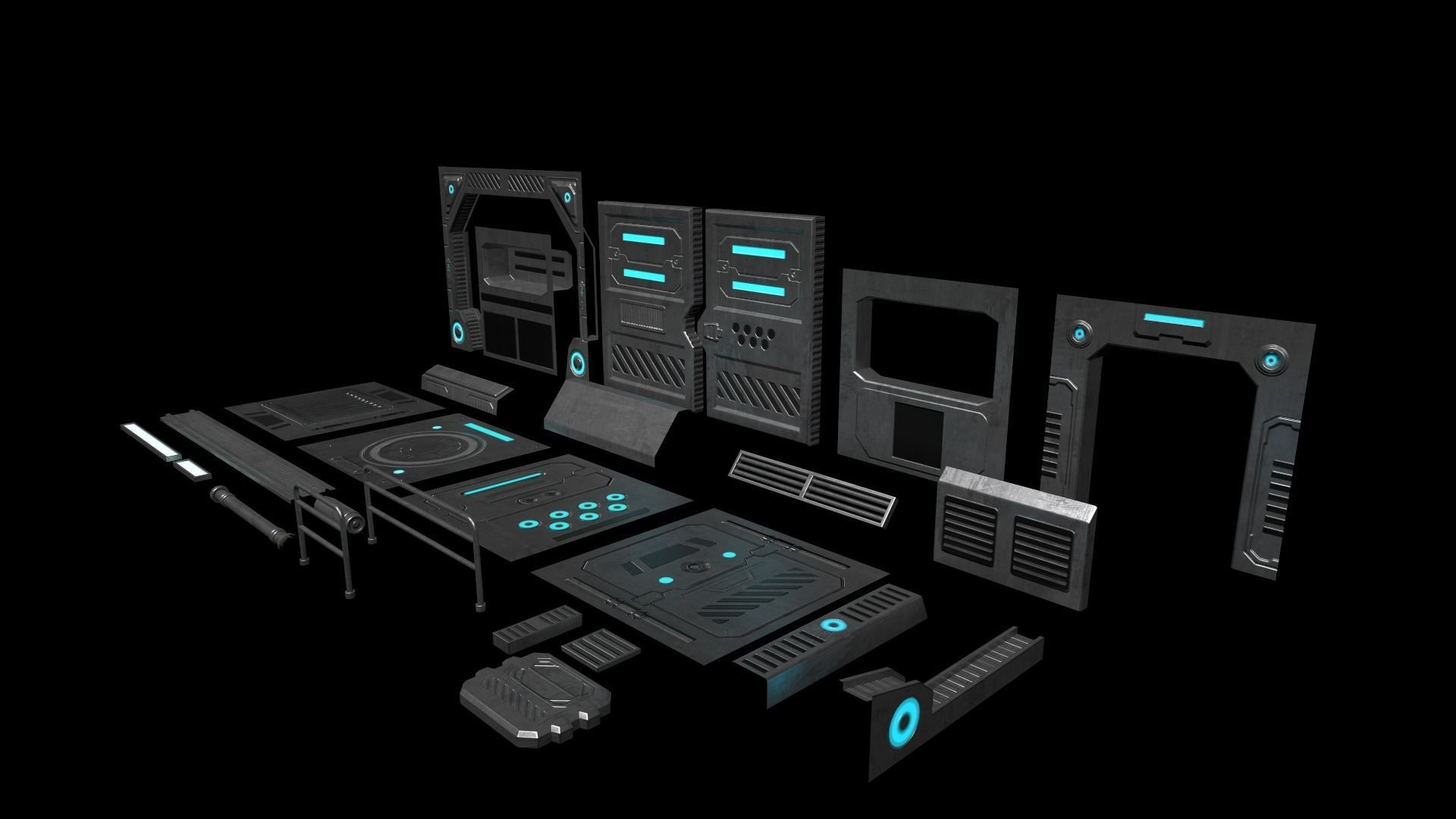 Sci-Fi Modular Hallway Low-poly 3D model Low-poly 3D model_10