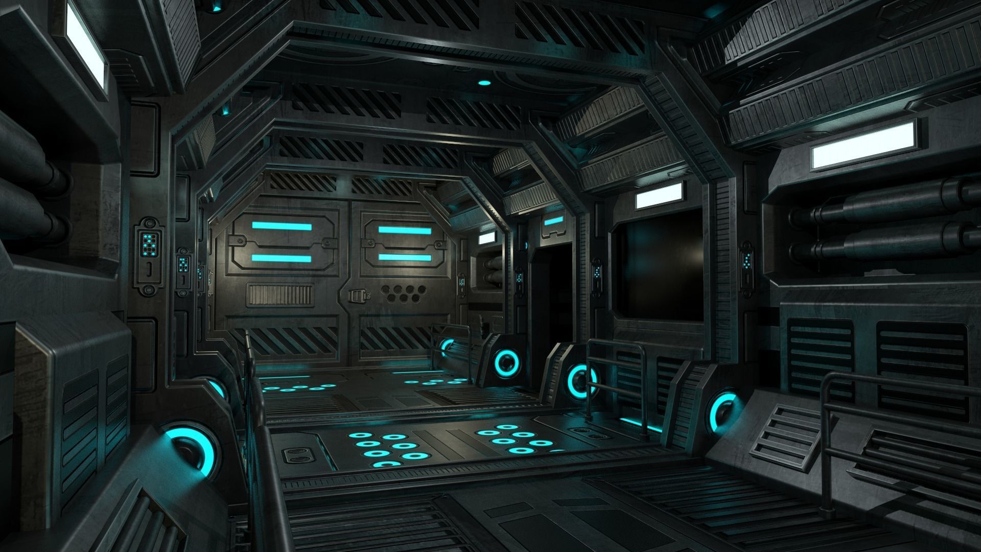 Sci-Fi Modular Hallway Low-poly 3D model Low-poly 3D model_6
