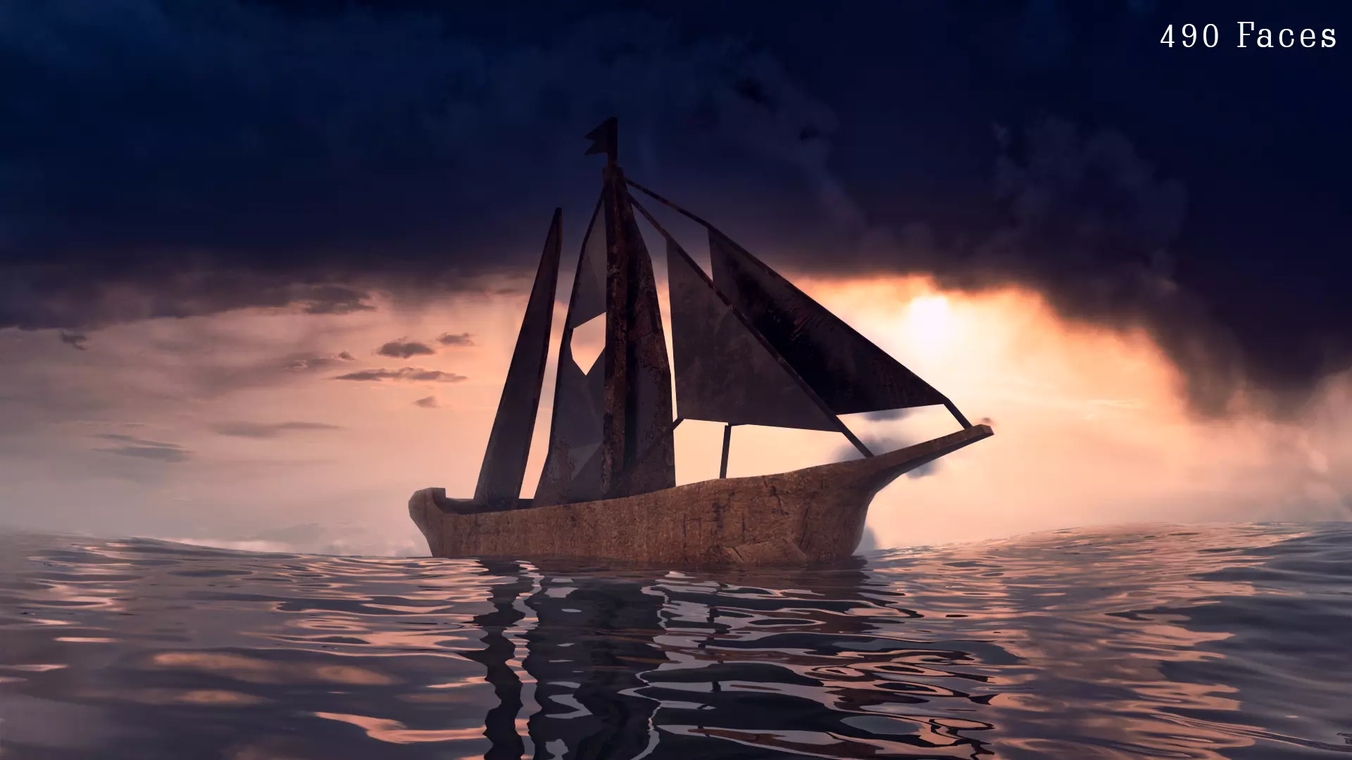 Realistic PBR low poly Brig Low-poly 3d model sailboat in oce... Low-poly 3D model_0