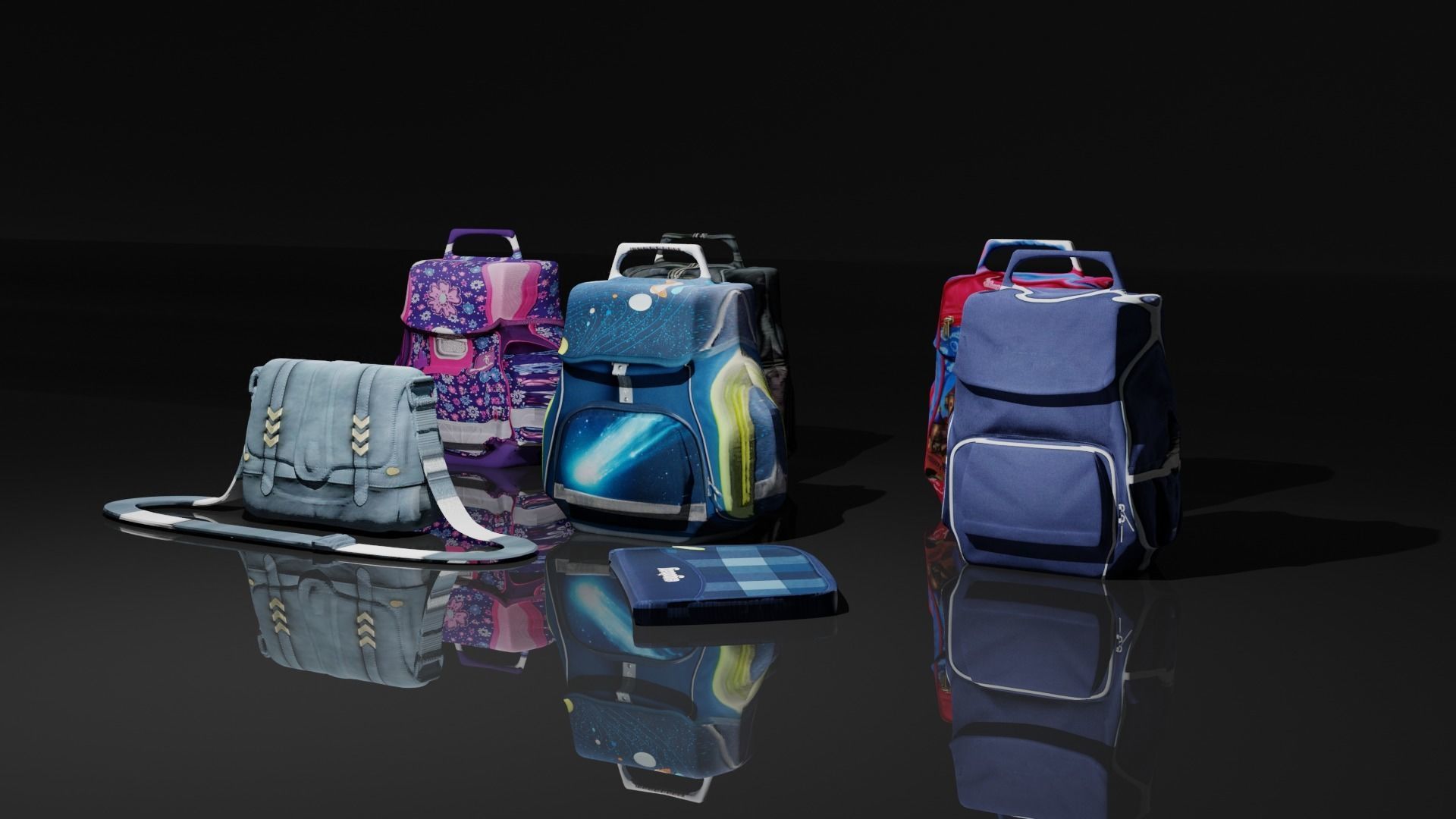 Bags Collection For Schools And Office Low-poly 3D model_31