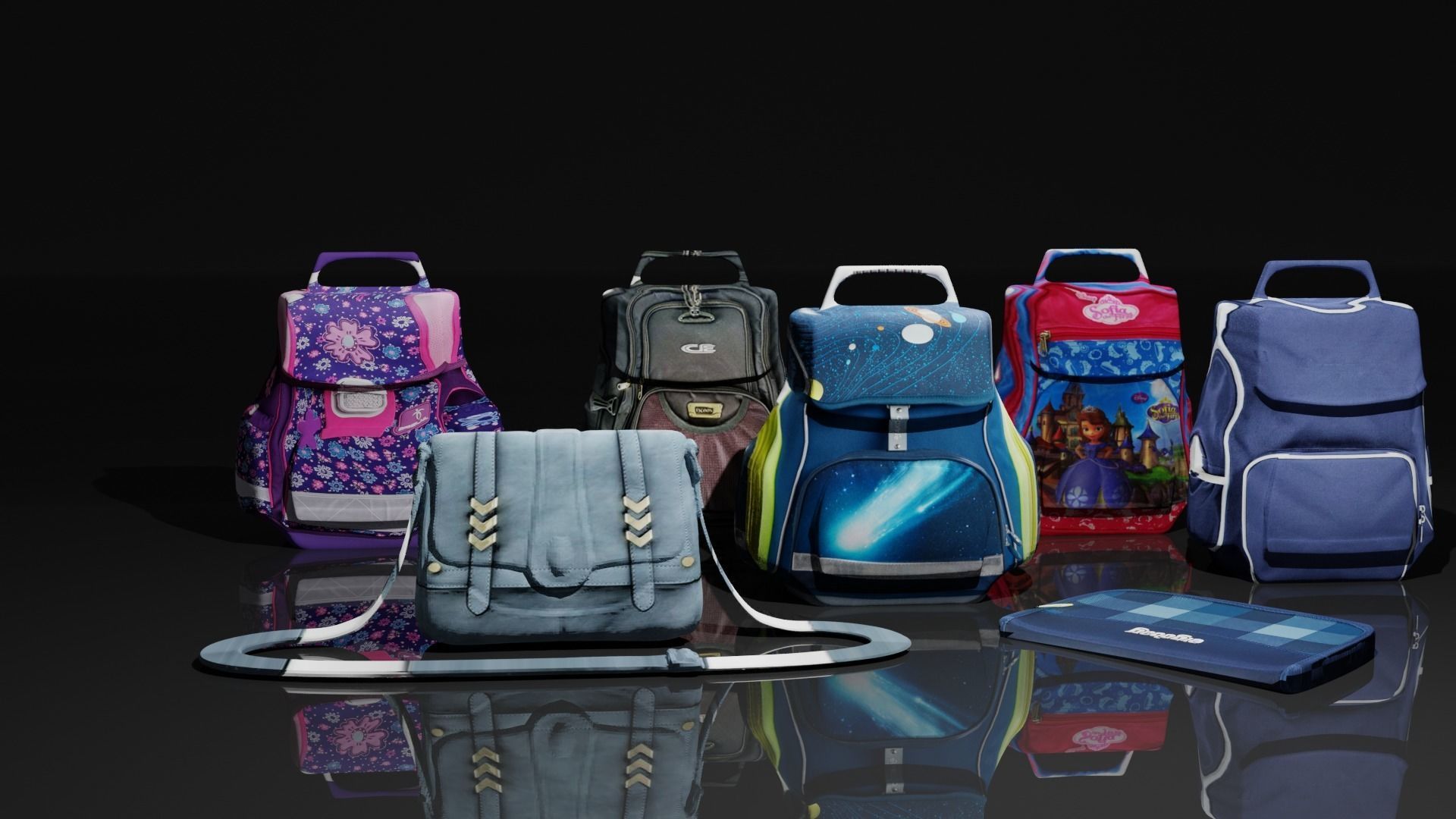 Bags Collection For Schools And Office Low-poly 3D model_14