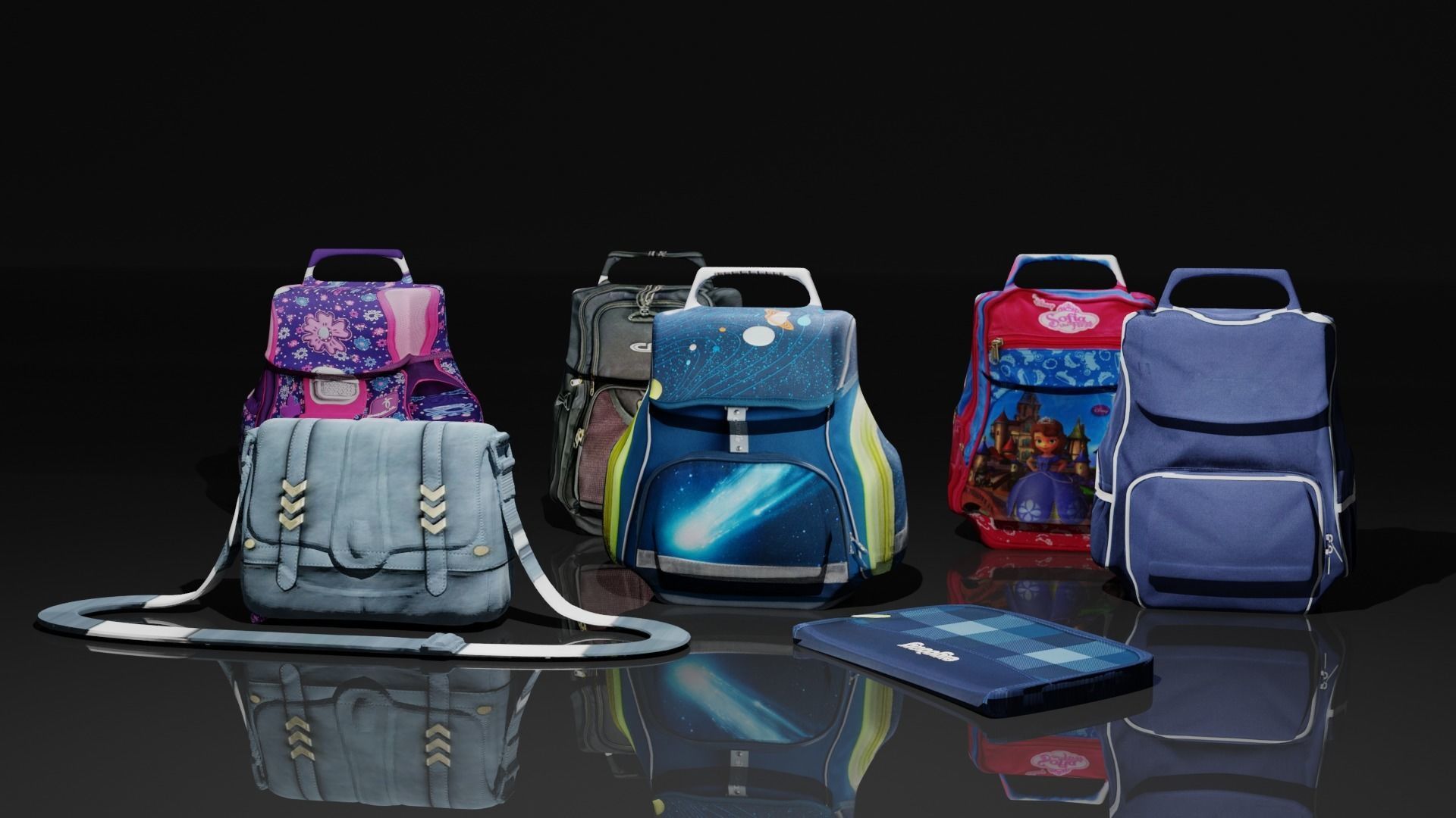 Bags Collection For Schools And Office Low-poly 3D model_21