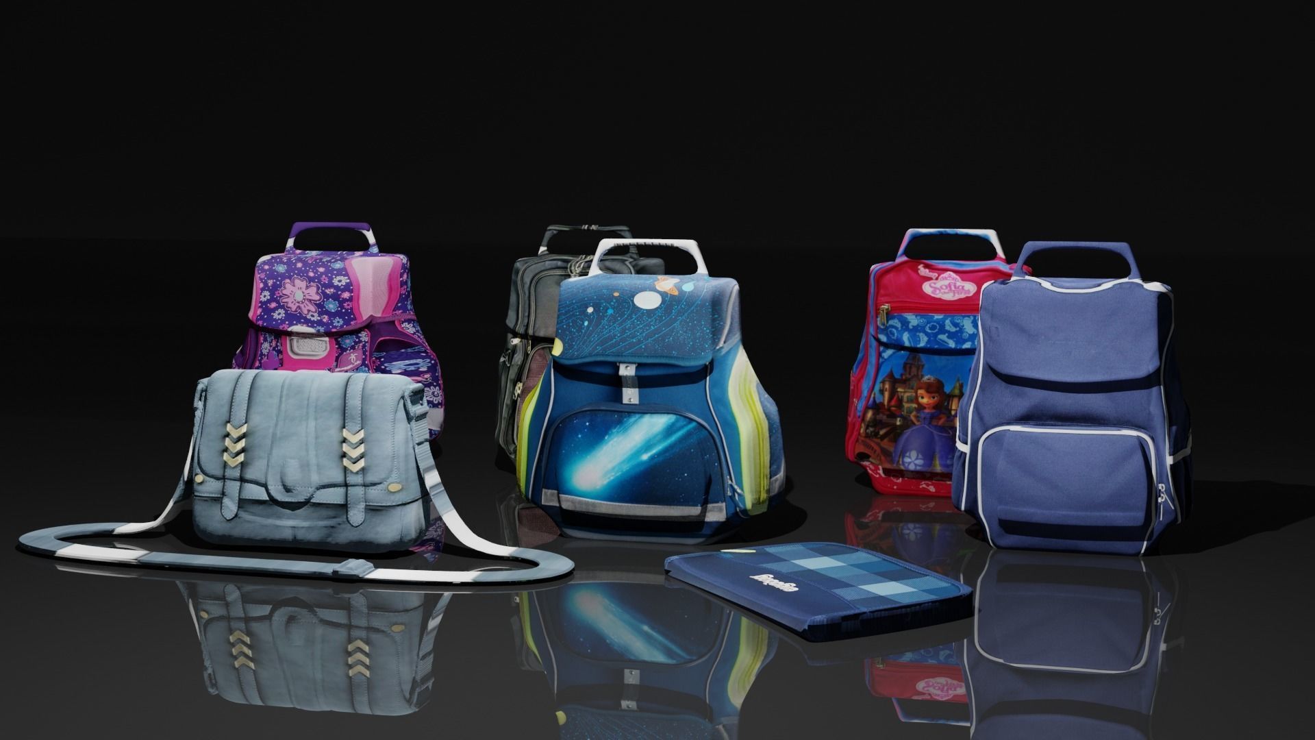 Bags Collection For Schools And Office Low-poly 3D model_23