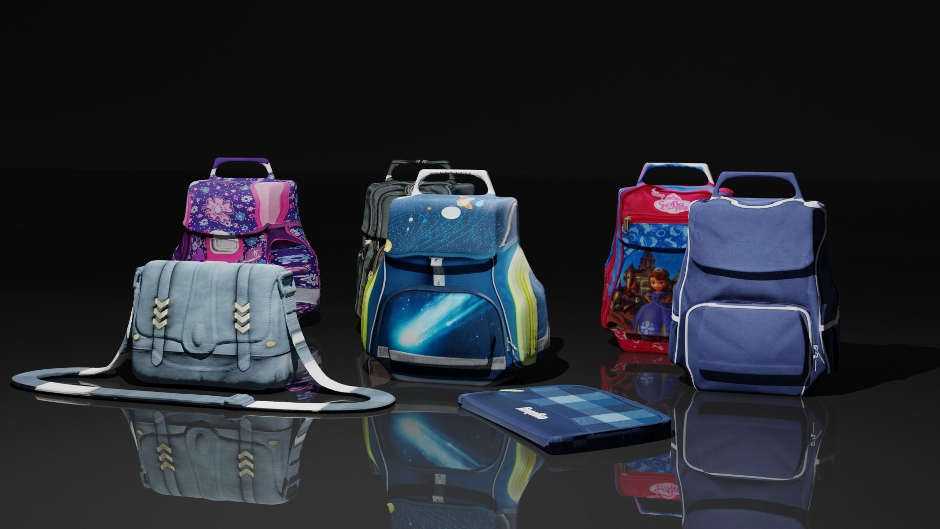 Bags Collection For Schools And Office Low-poly 3D model_24