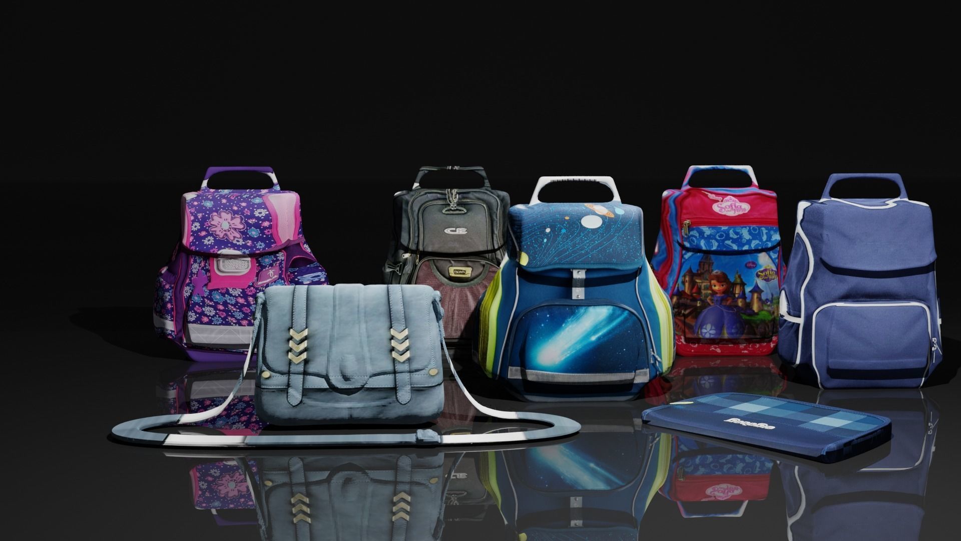 Bags Collection For Schools And Office Low-poly 3D model_15