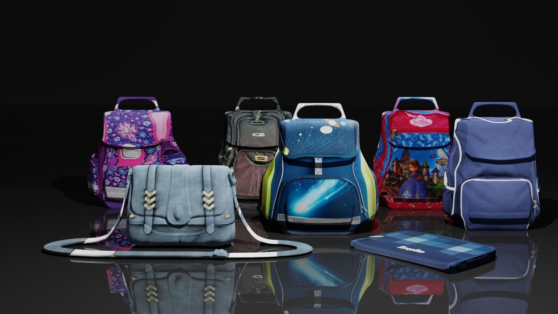 Bags Collection For Schools And Office Low-poly 3D model_17