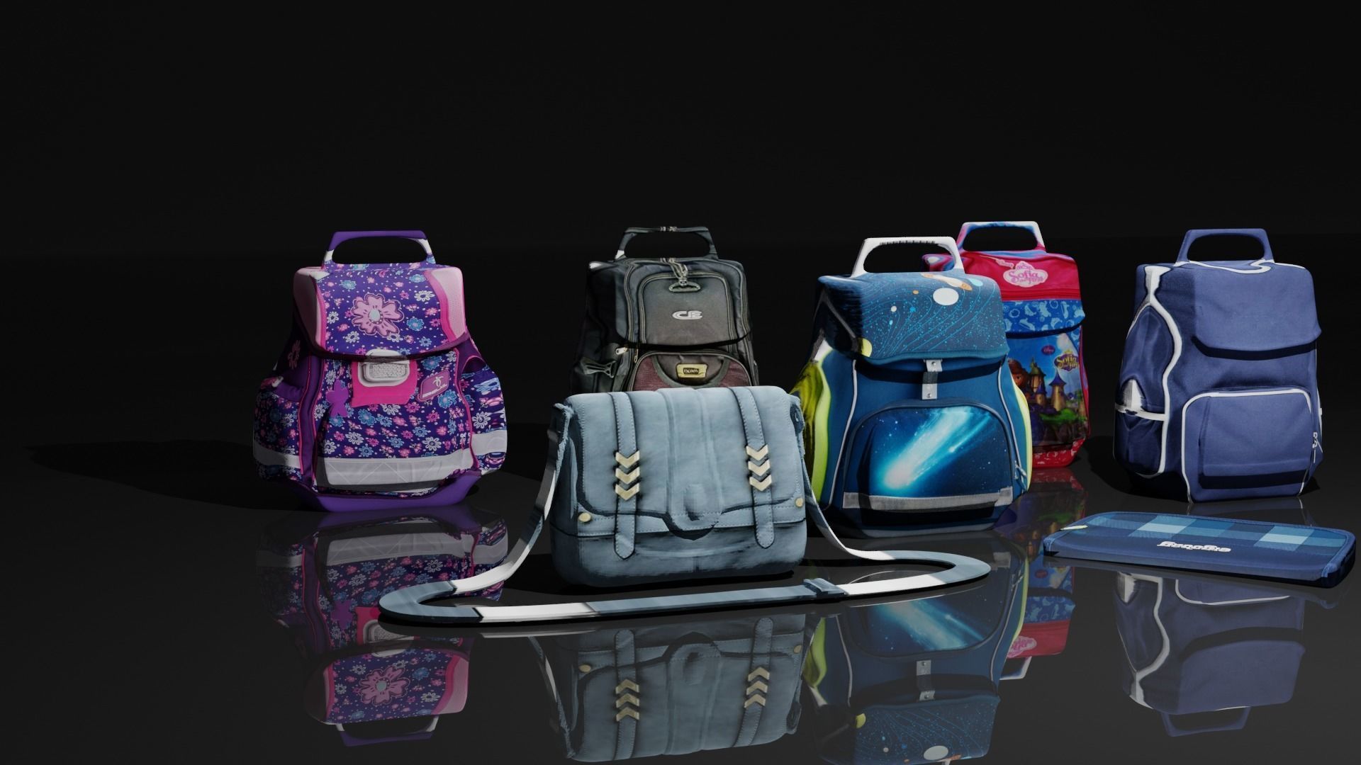 Bags Collection For Schools And Office Low-poly 3D model_8