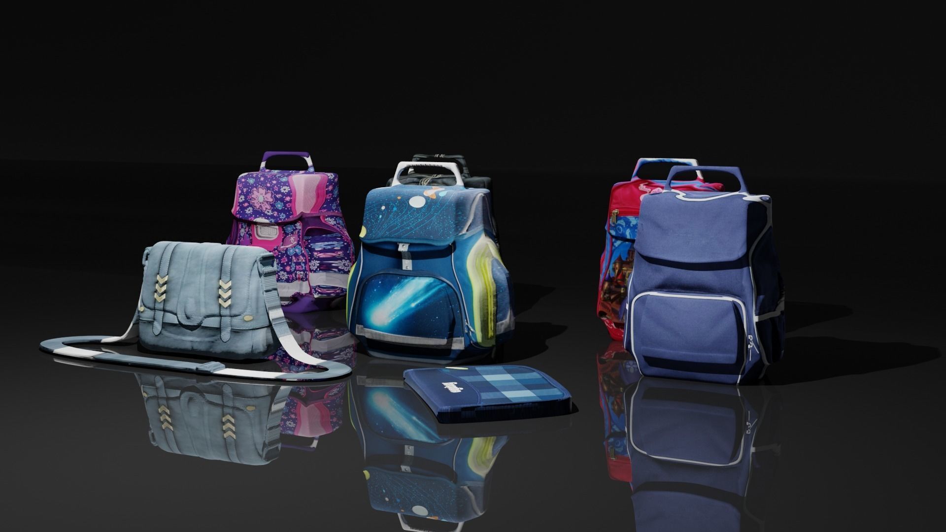 Bags Collection For Schools And Office Low-poly 3D model_29