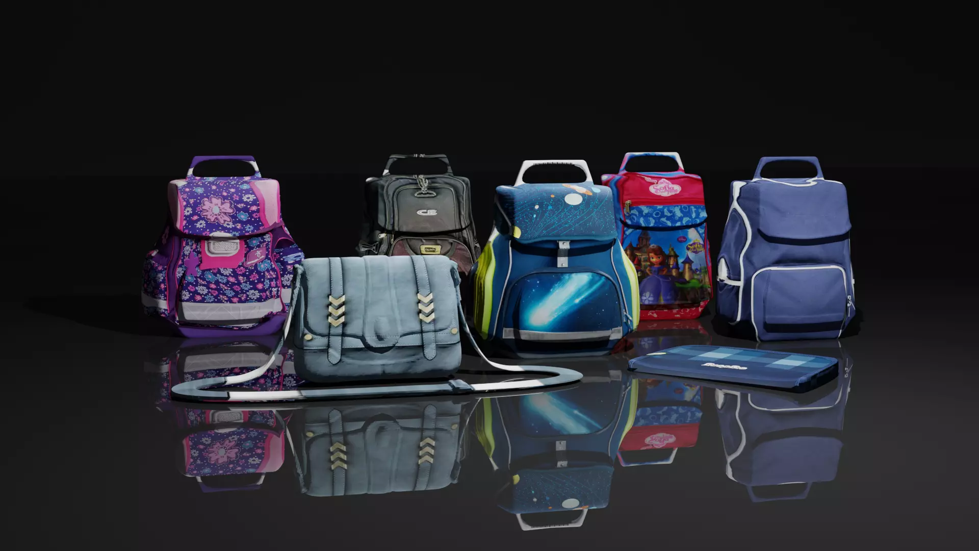 Bags Collection For Schools And Office Low-poly 3D model_0