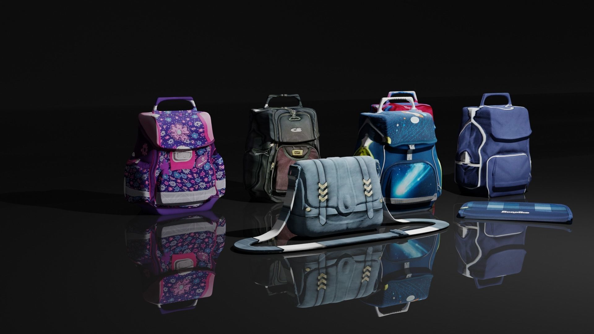 Bags Collection For Schools And Office Low-poly 3D model_2