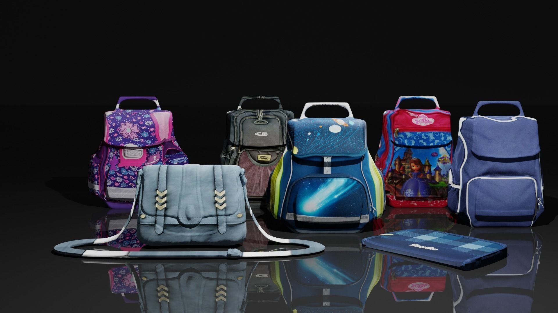 Bags Collection For Schools And Office Low-poly 3D model_16