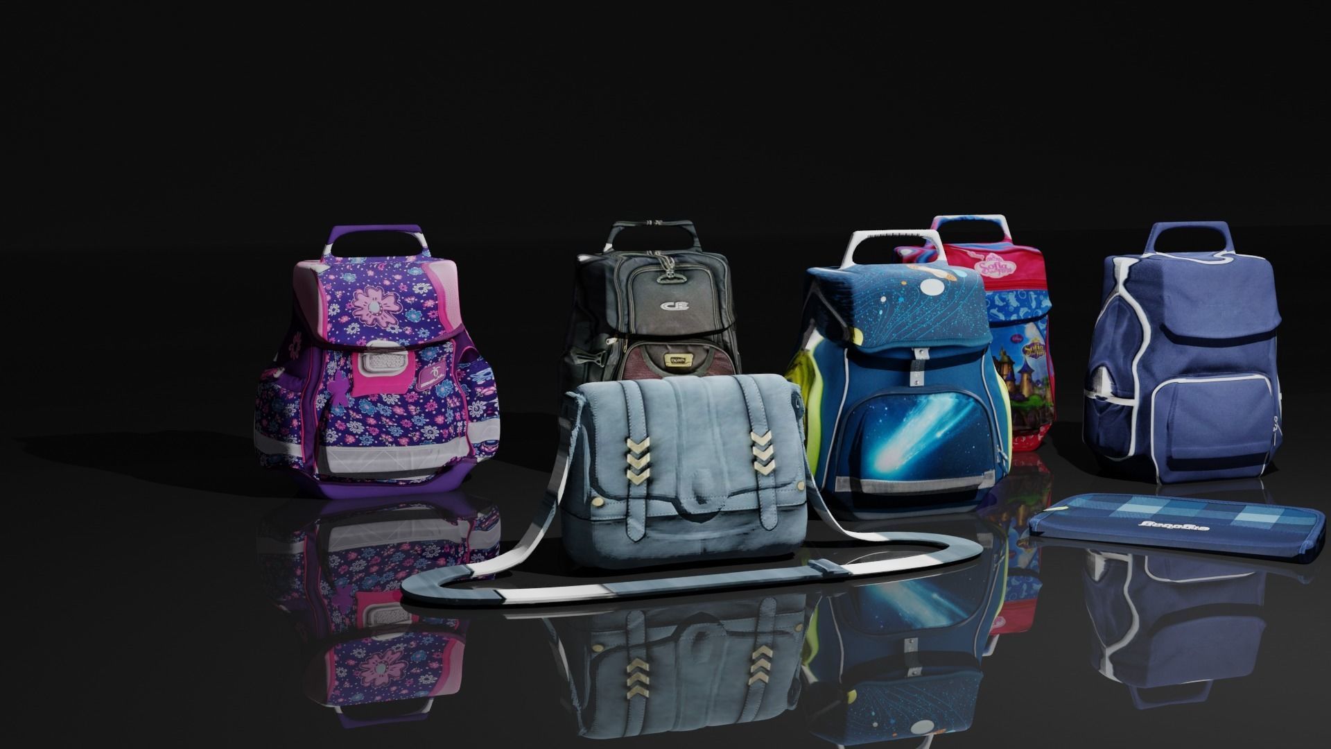 Bags Collection For Schools And Office Low-poly 3D model_7