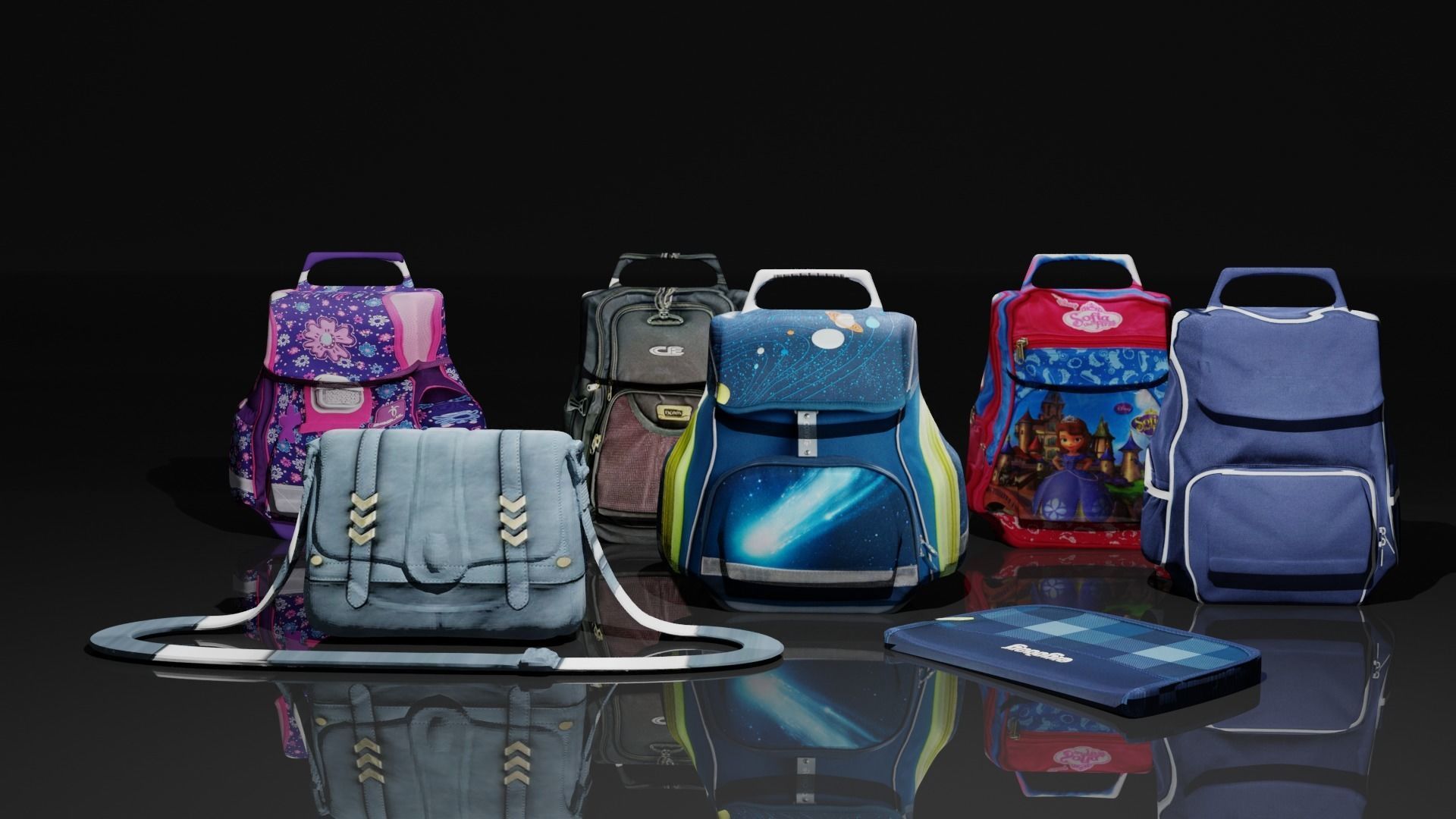 Bags Collection For Schools And Office Low-poly 3D model_18