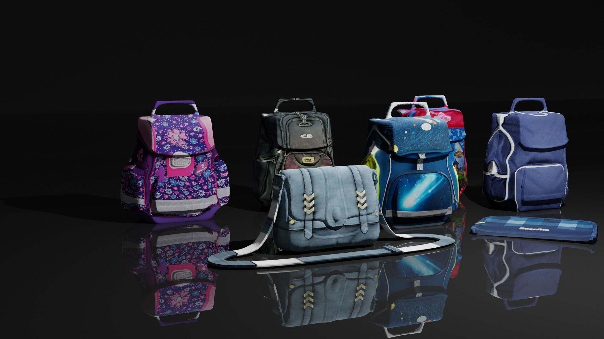 Bags Collection For Schools And Office Low-poly 3D model_5