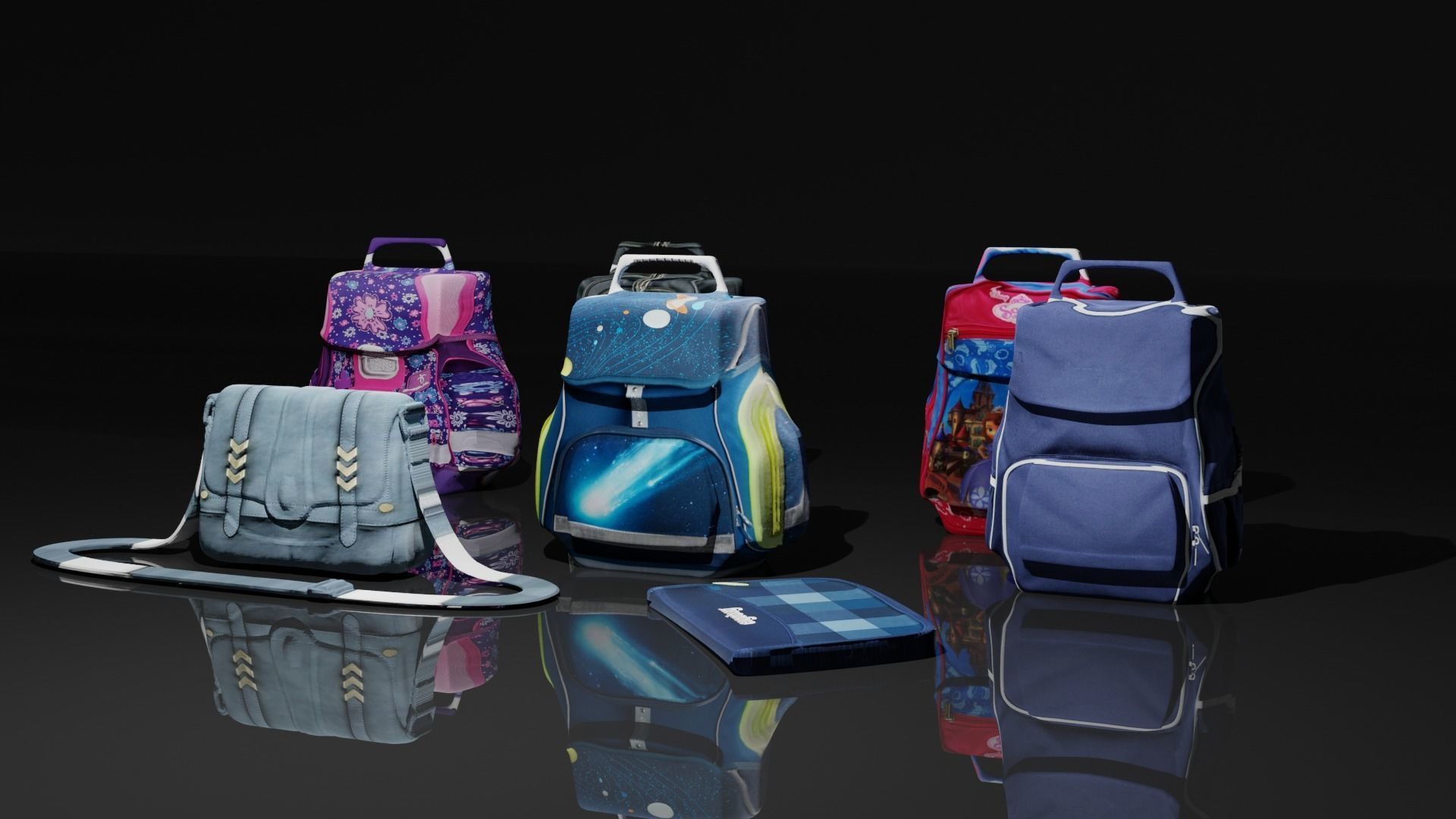 Bags Collection For Schools And Office Low-poly 3D model_27