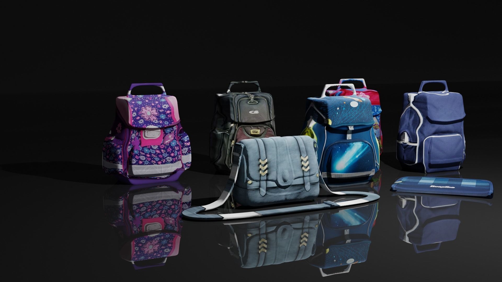 Bags Collection For Schools And Office Low-poly 3D model_4