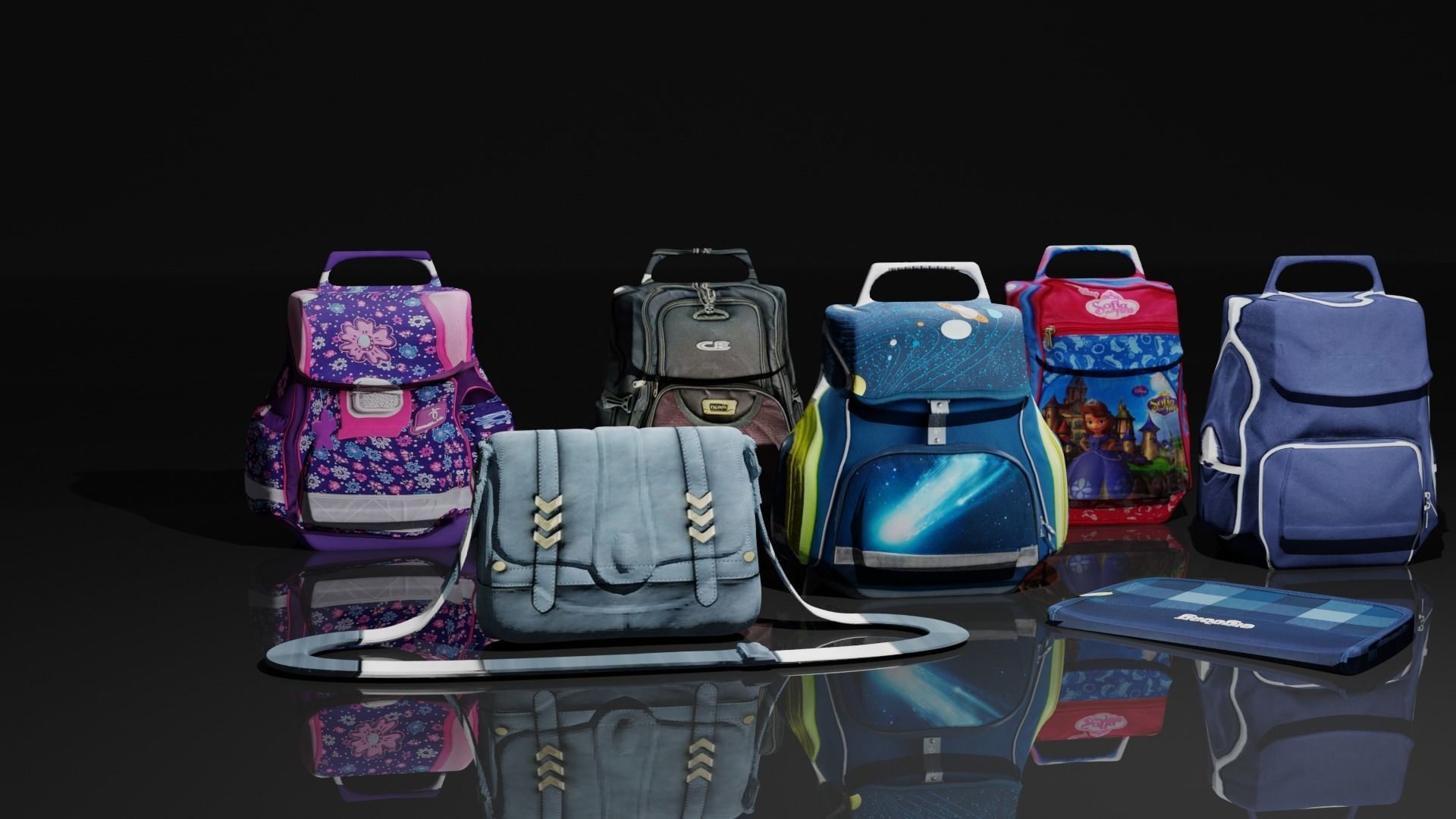 Bags Collection For Schools And Office Low-poly 3D model_12