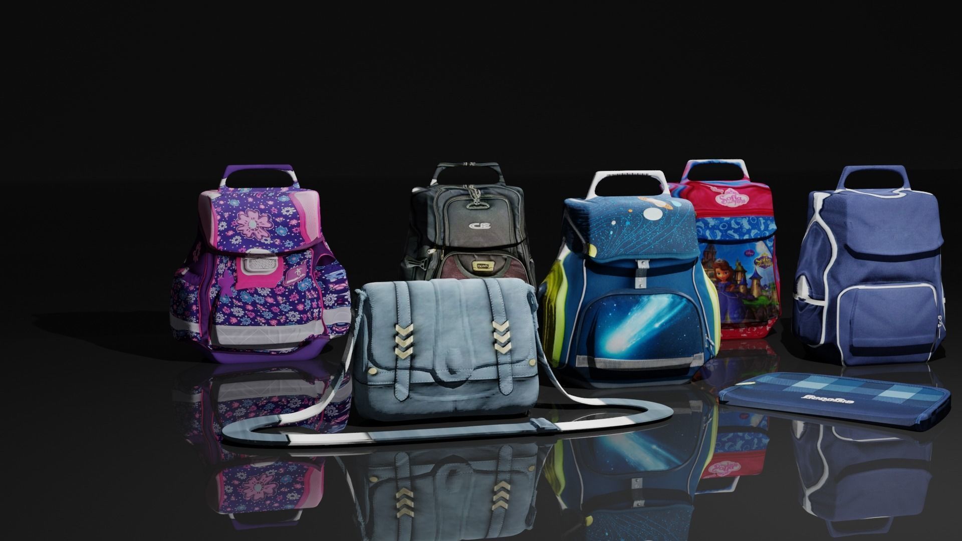 Bags Collection For Schools And Office Low-poly 3D model_10