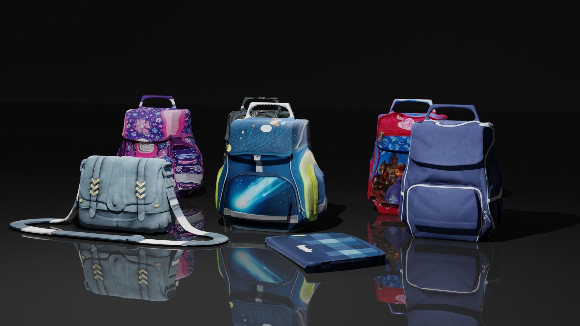 Bags Collection For Schools And Office Low-poly 3D model_26