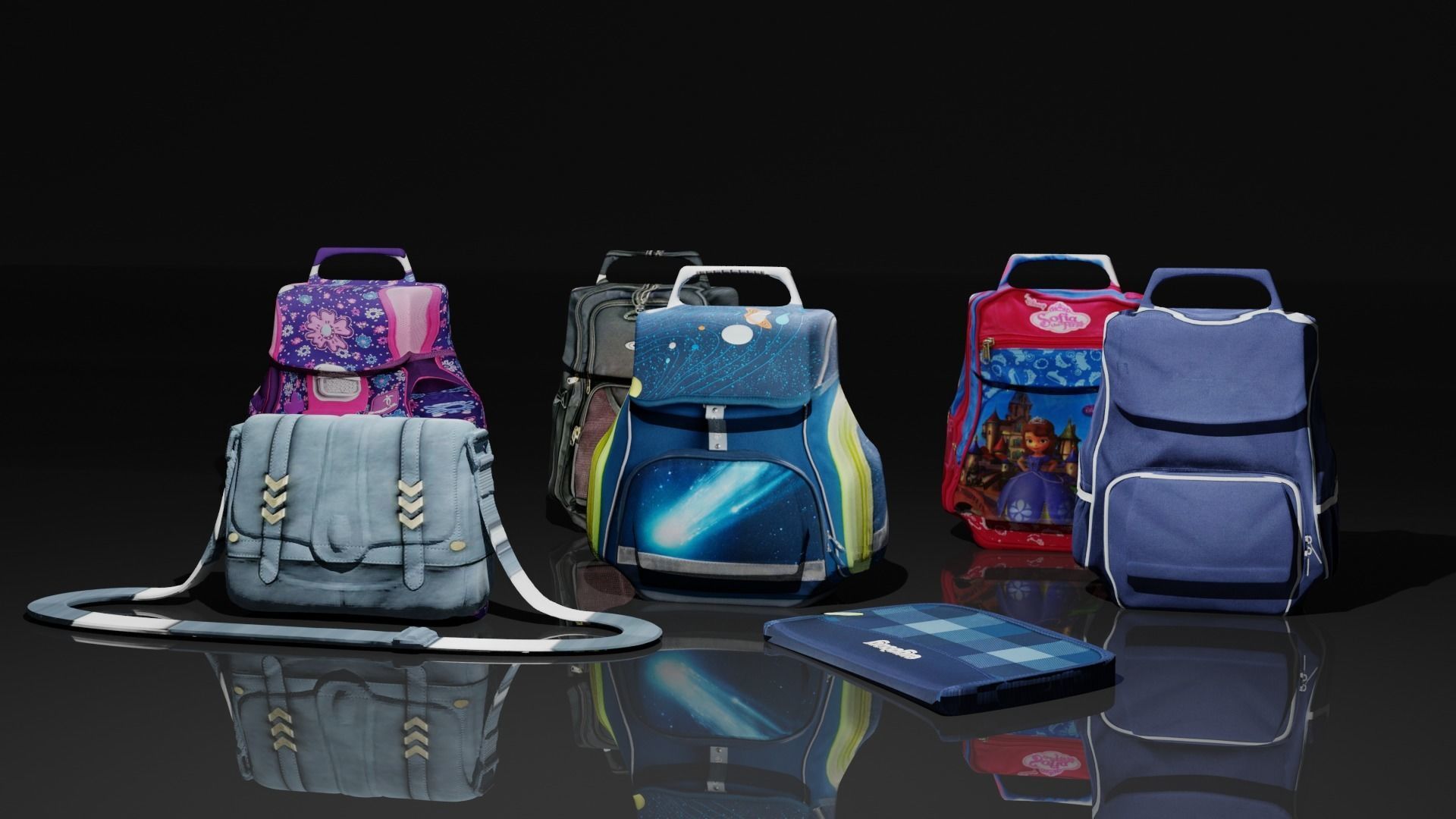 Bags Collection For Schools And Office Low-poly 3D model_22