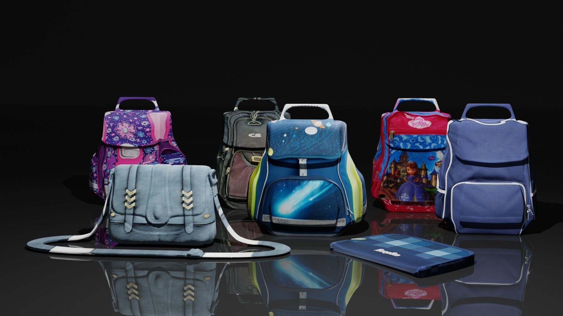 Bags Collection For Schools And Office Low-poly 3D model_19