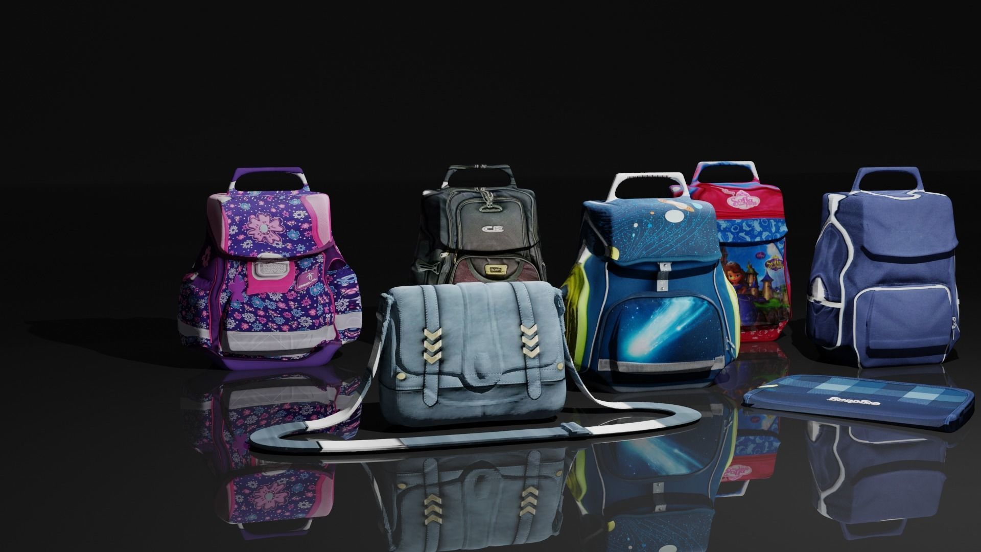 Bags Collection For Schools And Office Low-poly 3D model_9