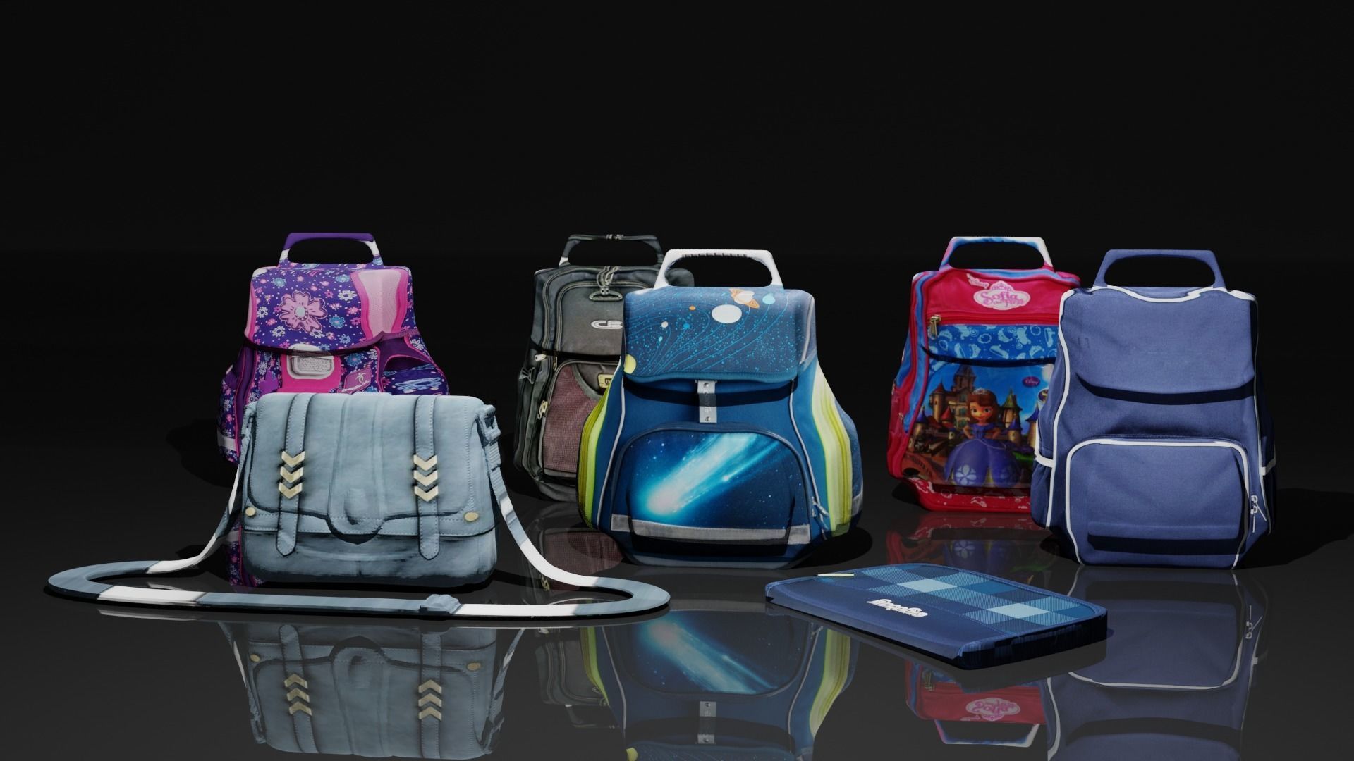 Bags Collection For Schools And Office Low-poly 3D model_20