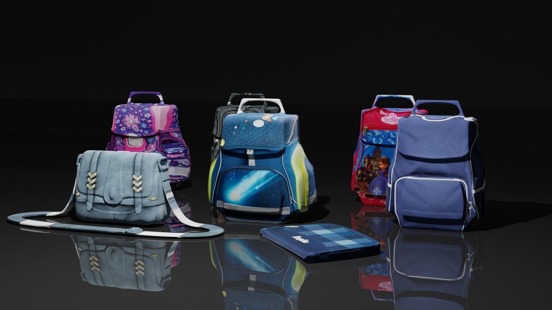 Bags Collection For Schools And Office Low-poly 3D model_25