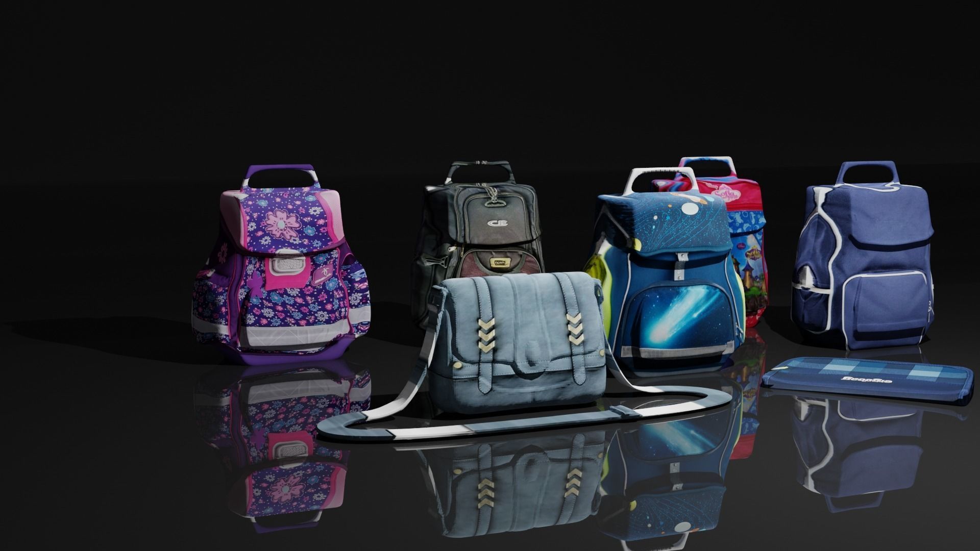 Bags Collection For Schools And Office Low-poly 3D model_6