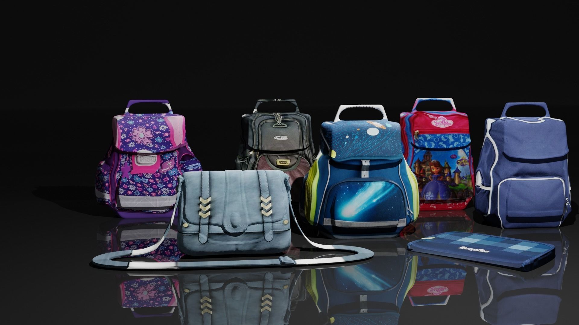 Bags Collection For Schools And Office Low-poly 3D model_13